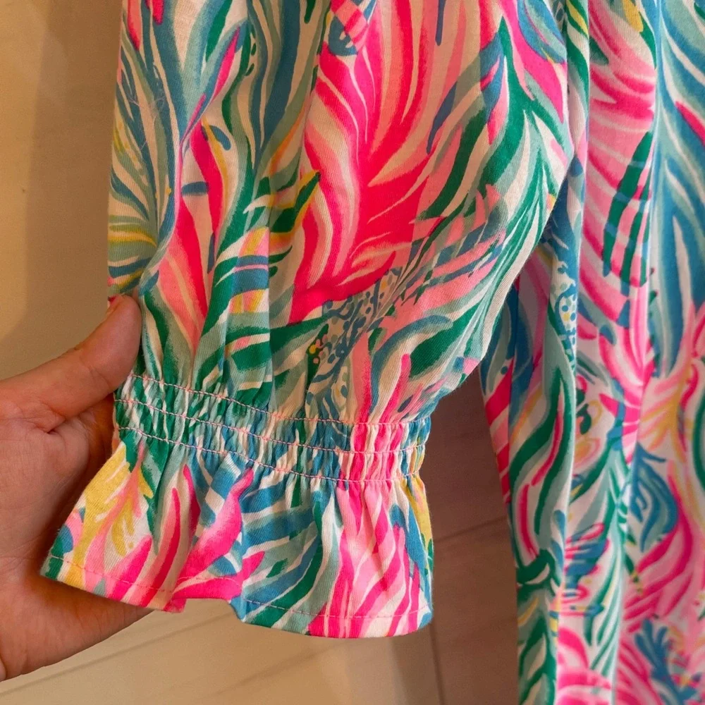 Lilly Pulitzer Pink and Green Leaf Mini Dress - Picture 5 of 6